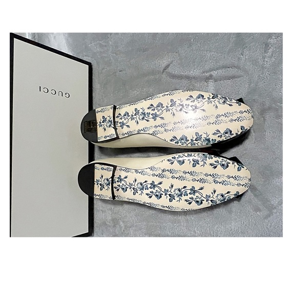 New Authentic Gucci Ivory Sylvie Green & Red Web Bow Flats - Picture 4 of 6